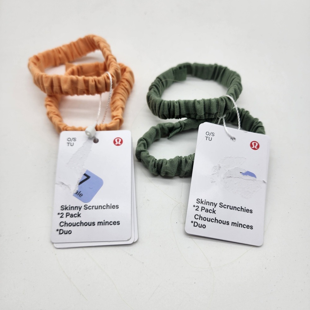 Lululemon Skinny Scrunchies Lot 4 Hair Ties Rock Melon Desert Green NWT